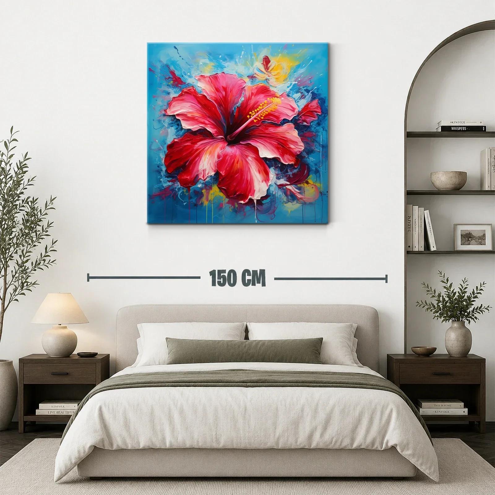 Vibrante cuadro con flor roja y fondo azul intenso — miniatura 3