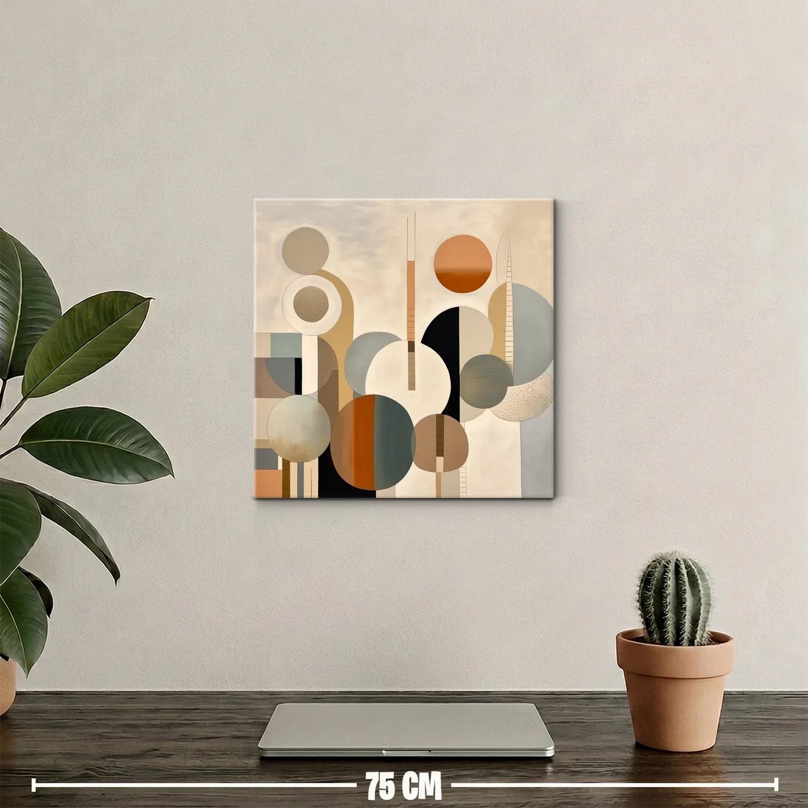 Cuadro abstracto con formas circulares en tonos tierra y neutrales — miniatura 2