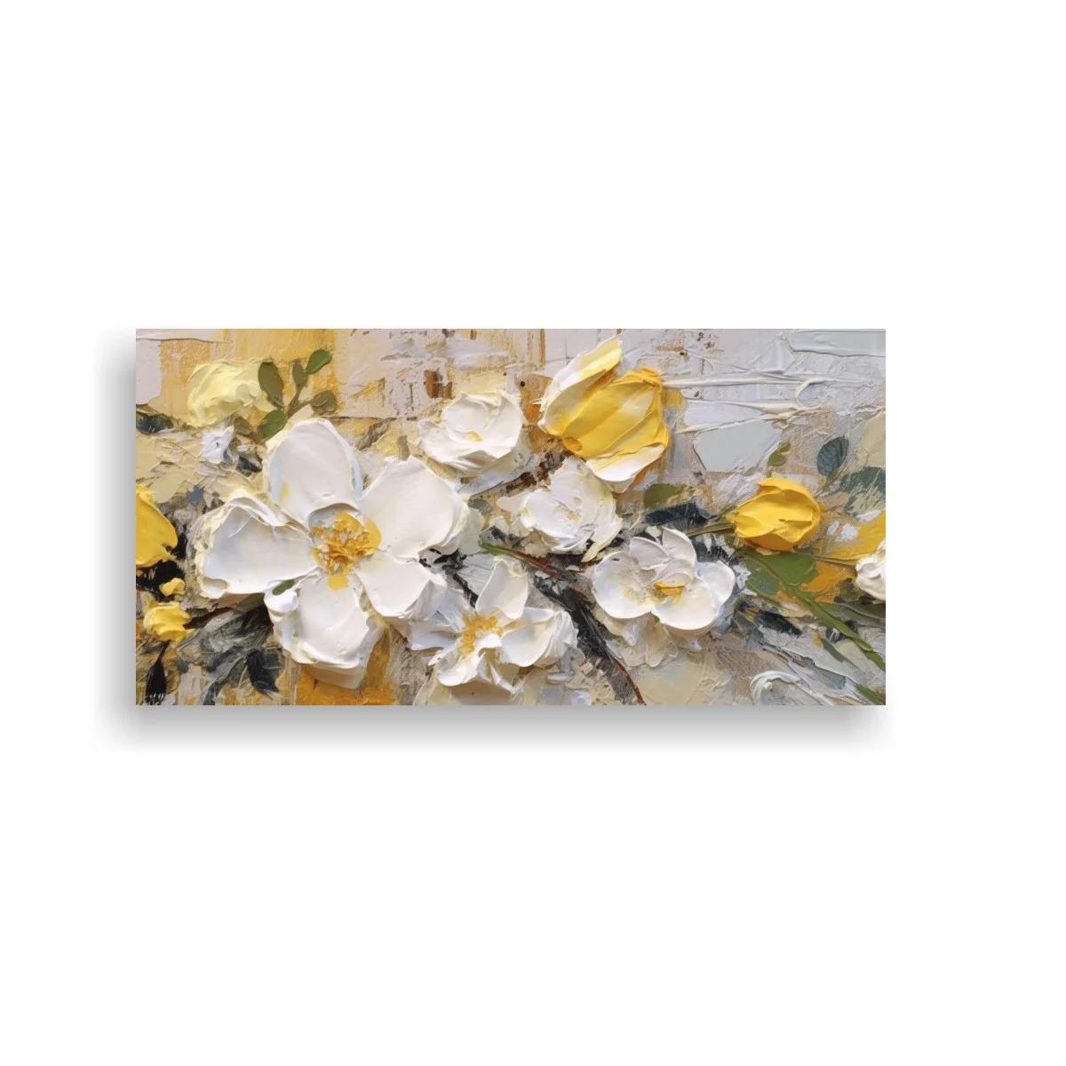 Cuadro flores blancas sobre ramas con fondo texturizado