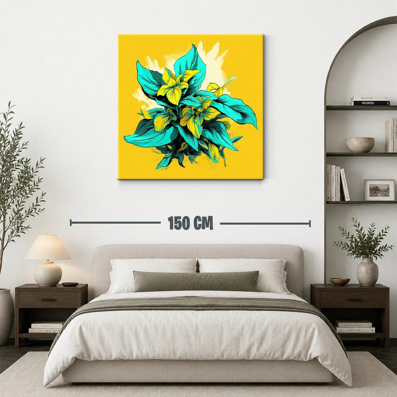 Composición Vibrante con Flores y Hojas en Amarillo y Turquesa — miniatura 3