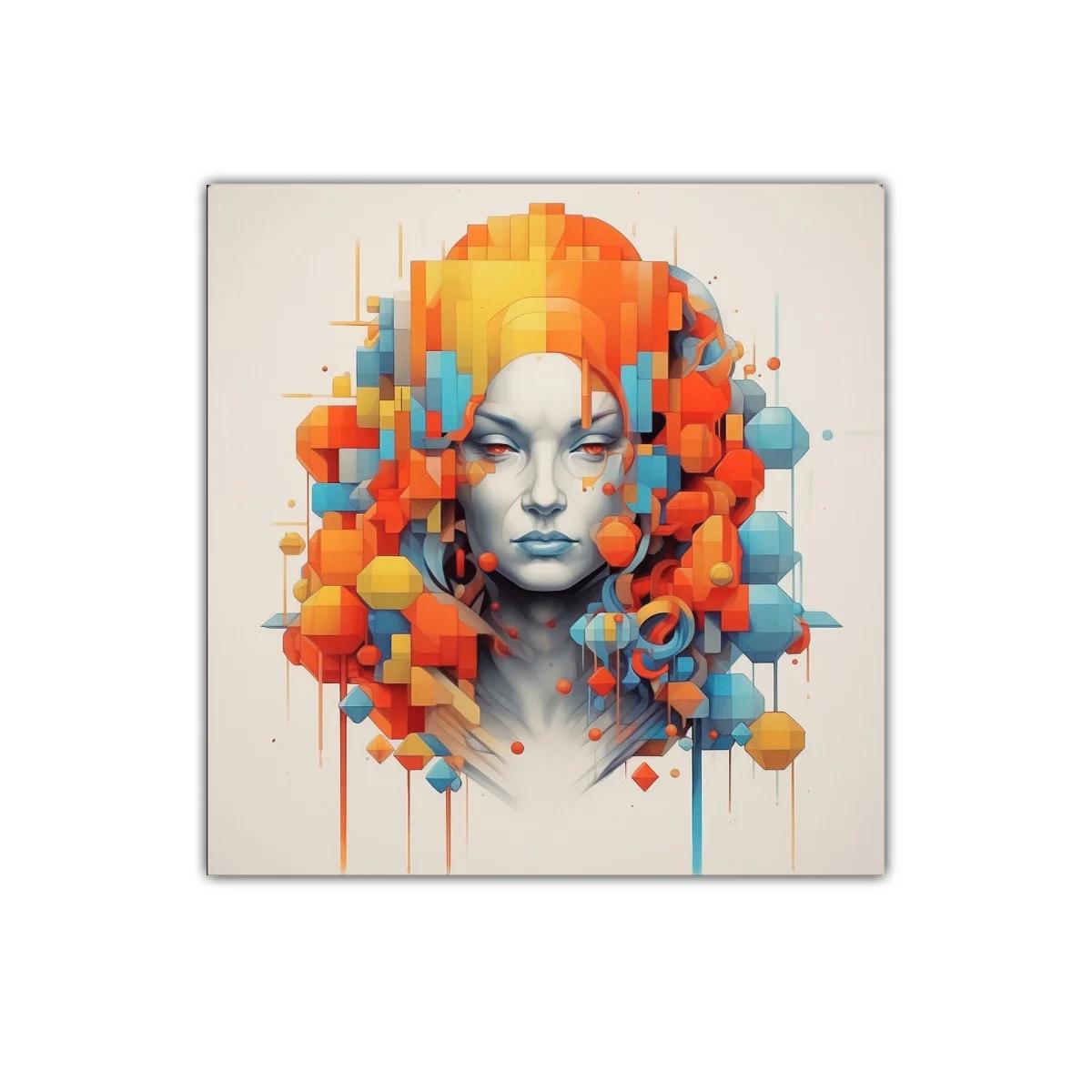 Rostro femenino moderno con formas geométricas coloridas