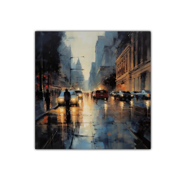 Atardecer urbano con reflejos de luz y movimiento