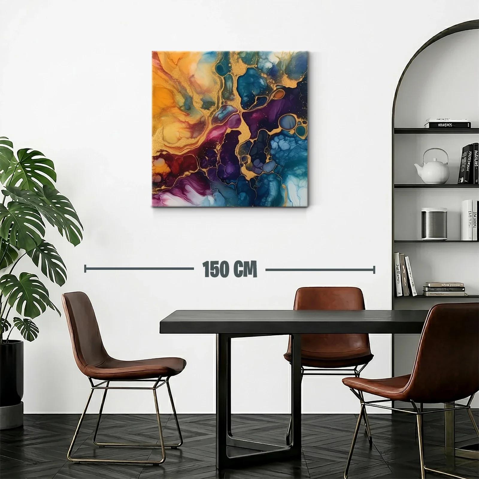 Cuadro abstracto con tonos dorados y azulados intensos — miniatura 2
