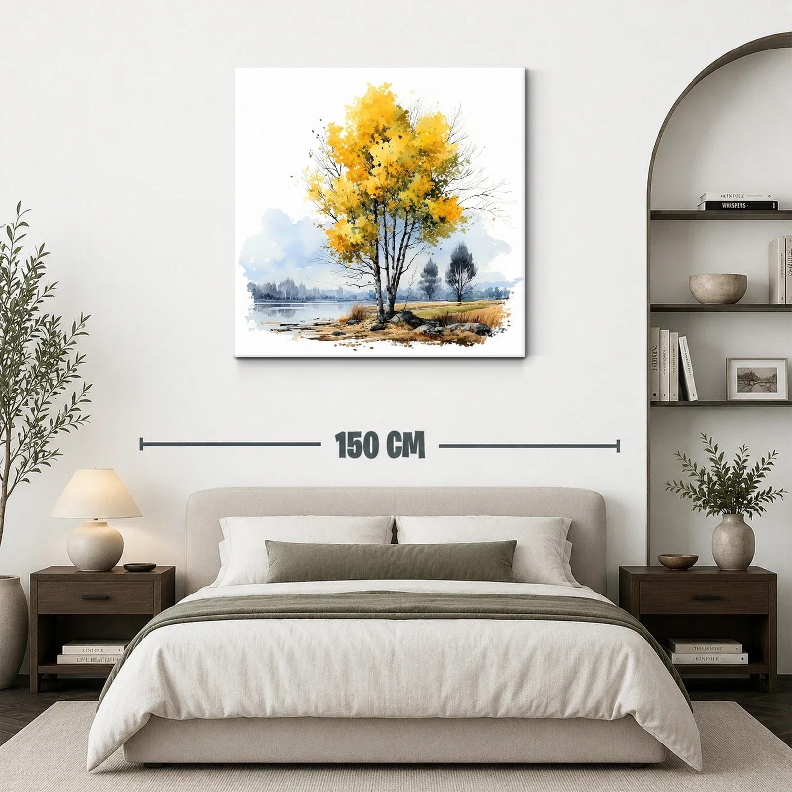 Árbol con hojas amarillas junto a un lago sereno — miniatura 3