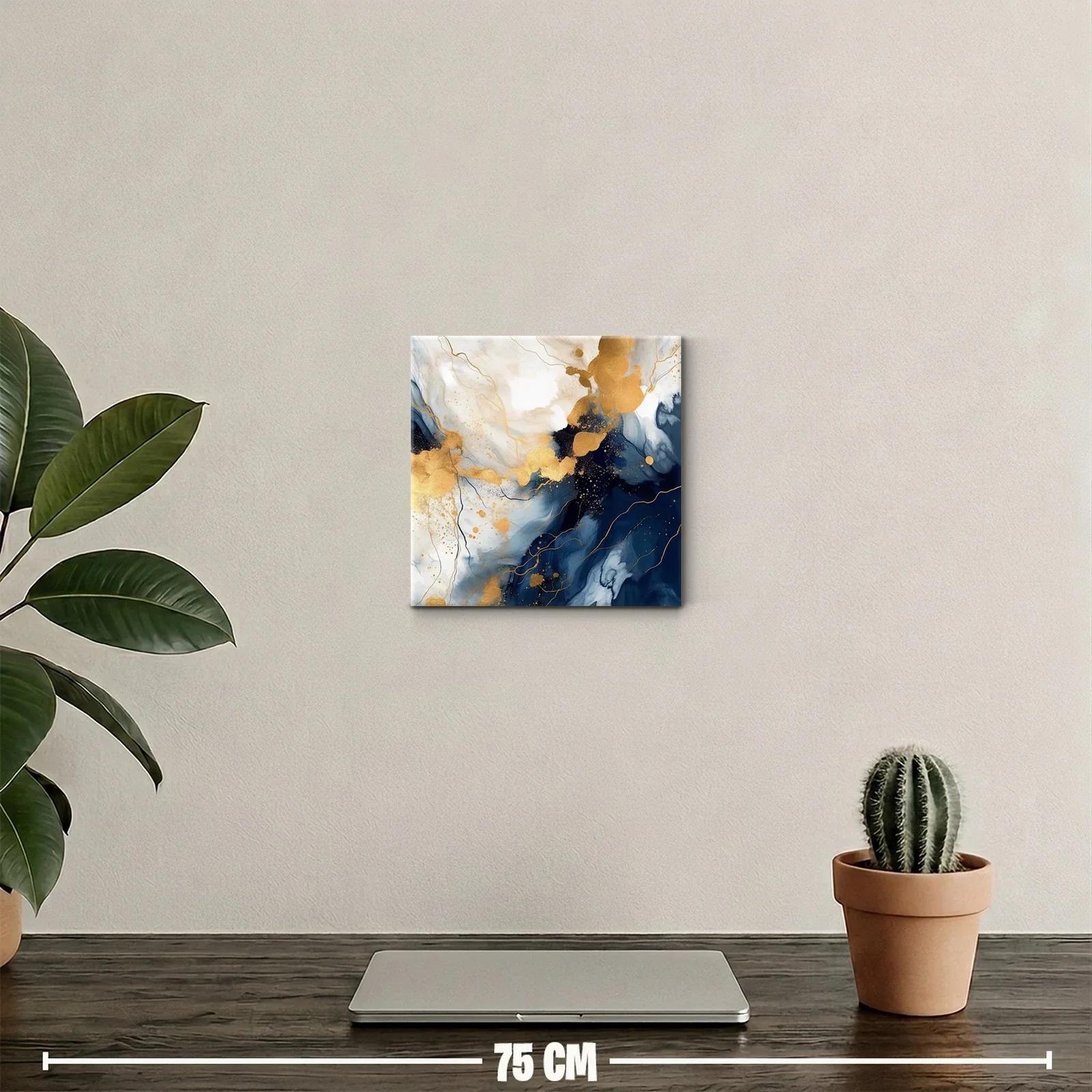 Cuadro abstracto con tonos dorados y azules profundos — miniatura 2