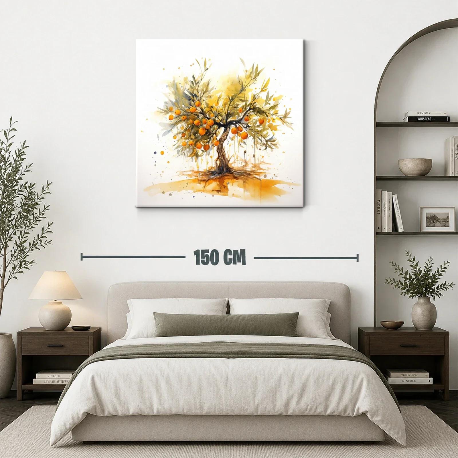 Cuadro moderno con árbol de naranjas vibrantes y ramas delicadas — miniatura 3