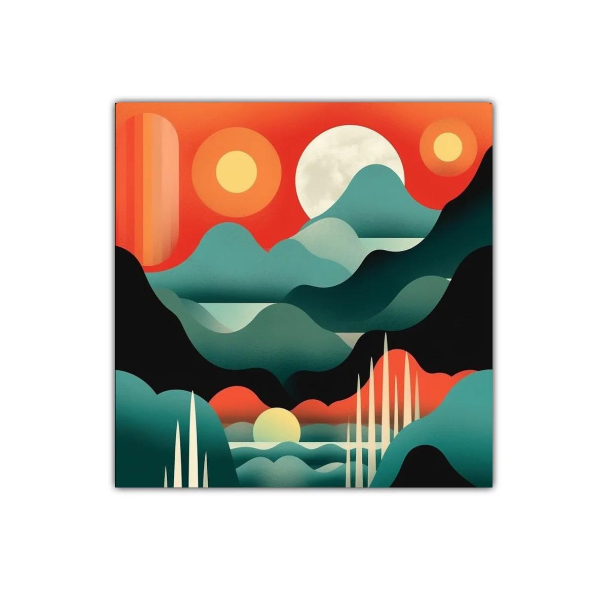 Cuadro moderno con paisaje abstracto y sol brillante — imagen principal