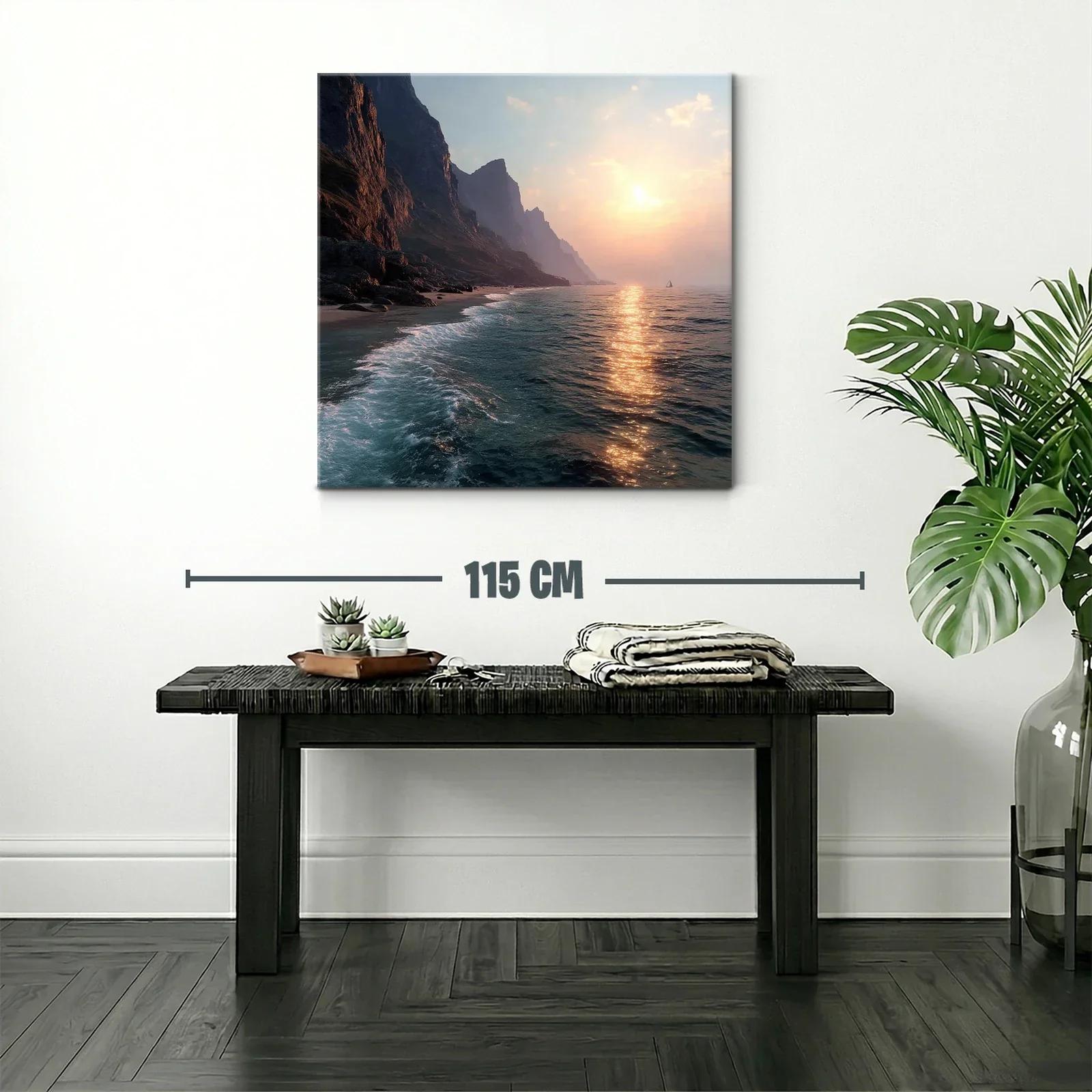 Atardecer en acantilados junto al mar tranquilo y sereno — miniatura 2