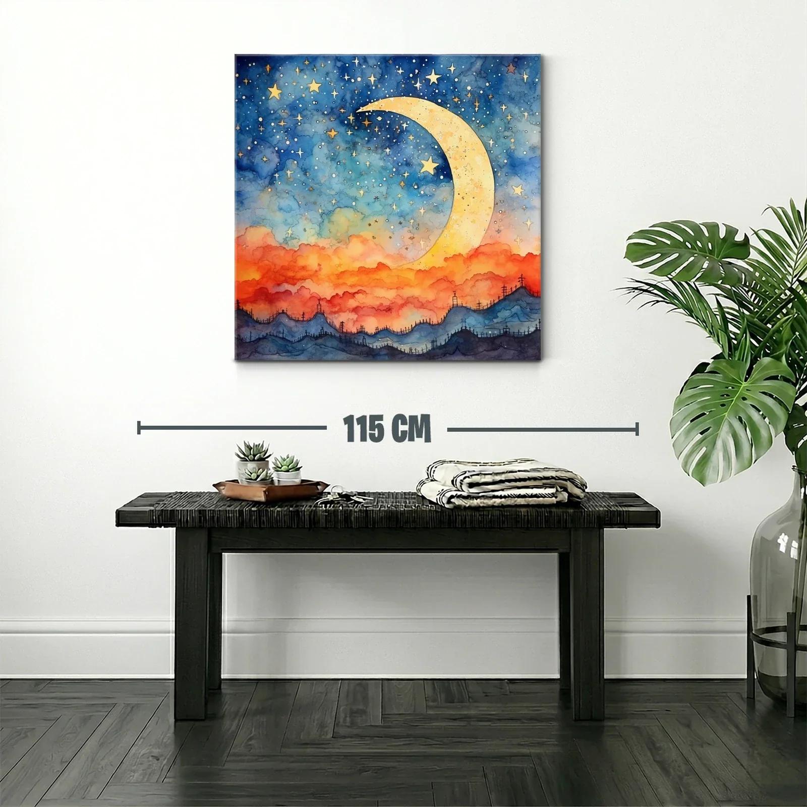 Puesta de sol mágica con luna y cielo estrellado — miniatura 2