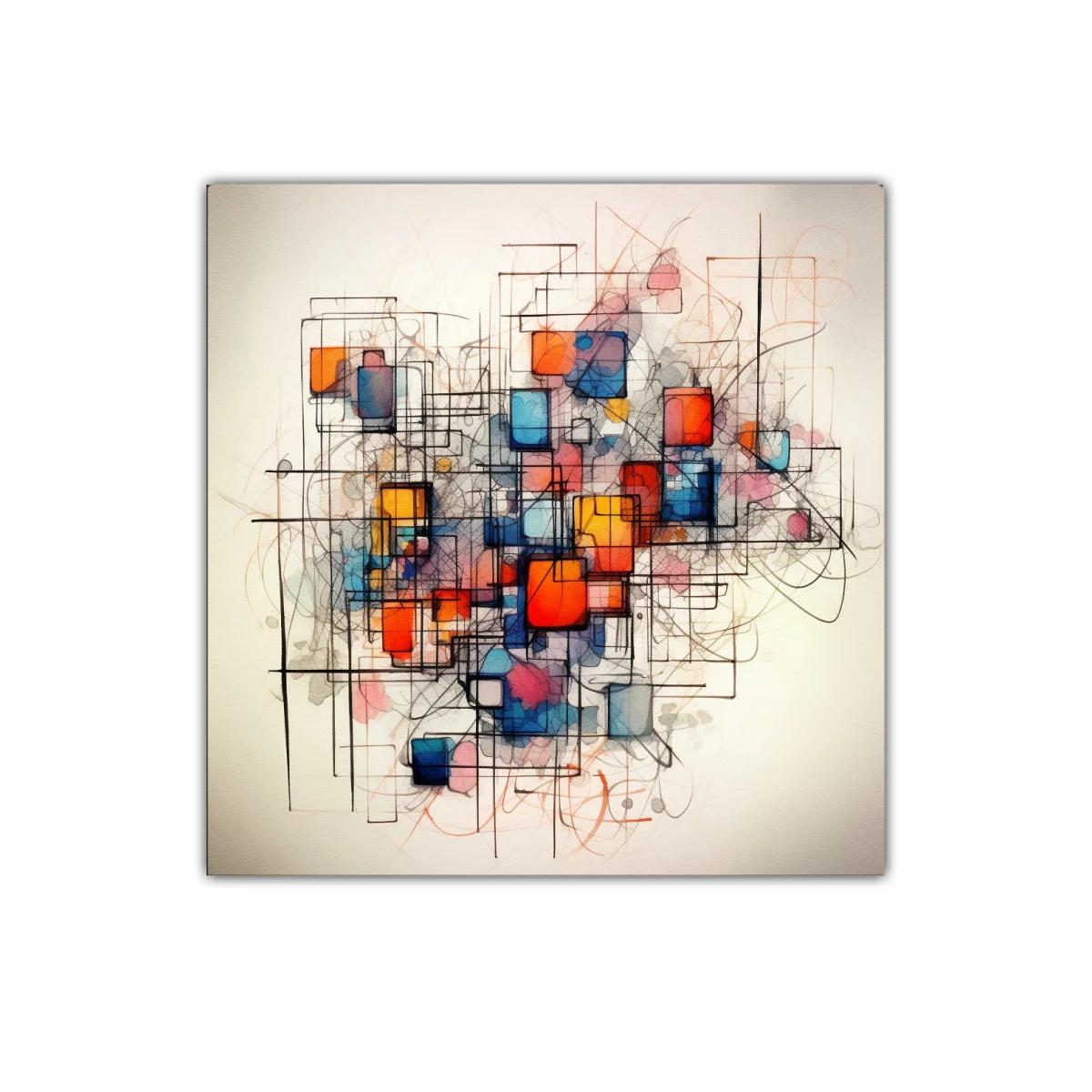 Cuadro abstracto con juego geométrico y colores vibrantes