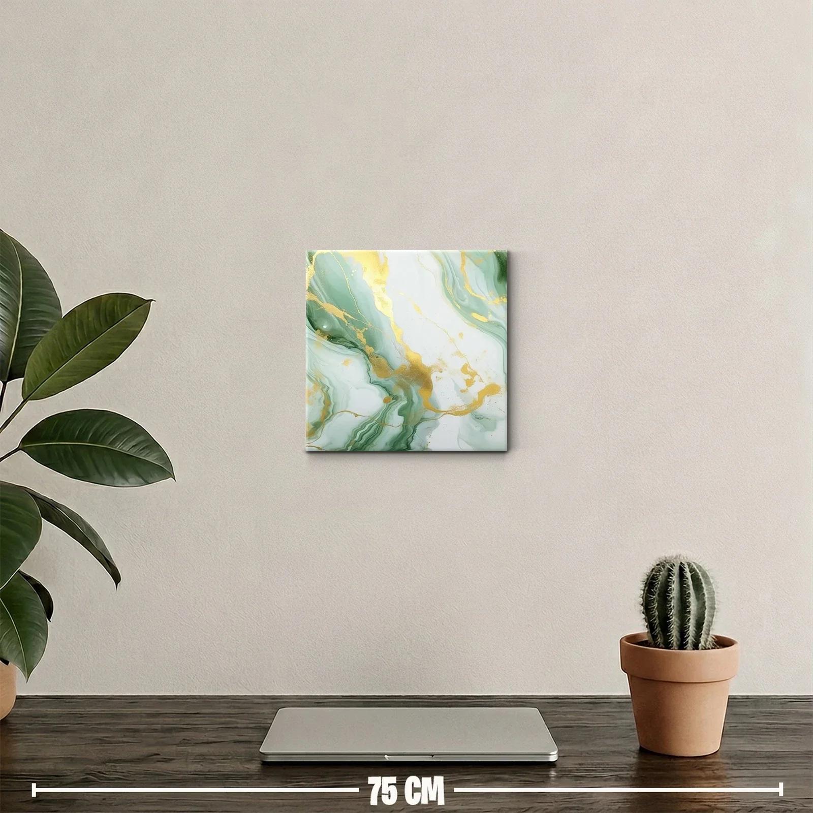 Cuadro abstracto en tonos verdes con destellos dorados elegantes — miniatura 2