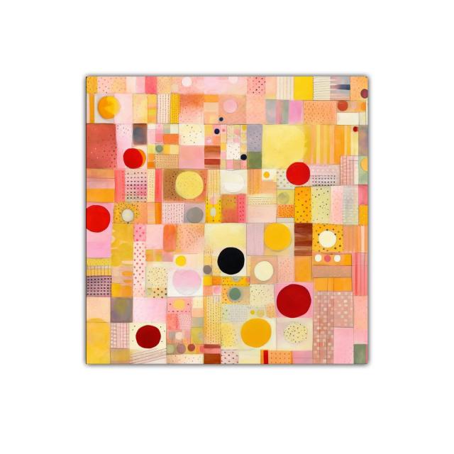 Cuadro geométrico con círculos y tonos cálidos vibrantes