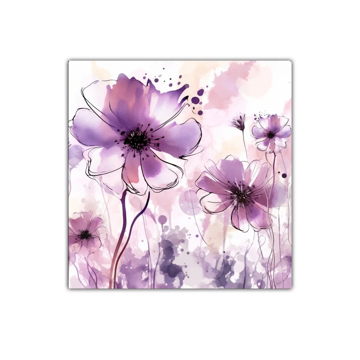 Cuadro decorativo con flores abstractas en tonos violetas y rosas — imagen principal