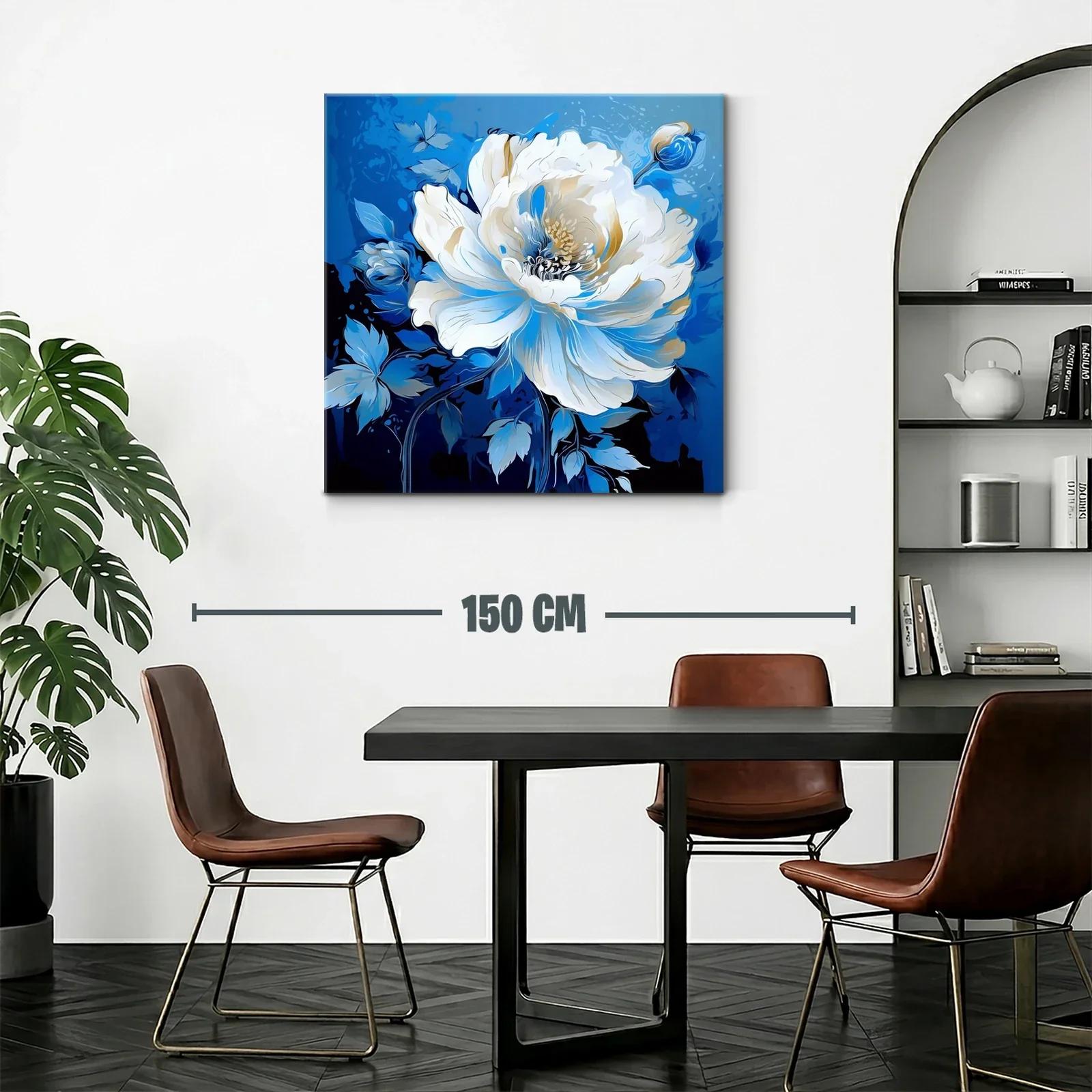 Flor blanca sobre fondo azul intenso con toque elegante — miniatura 2