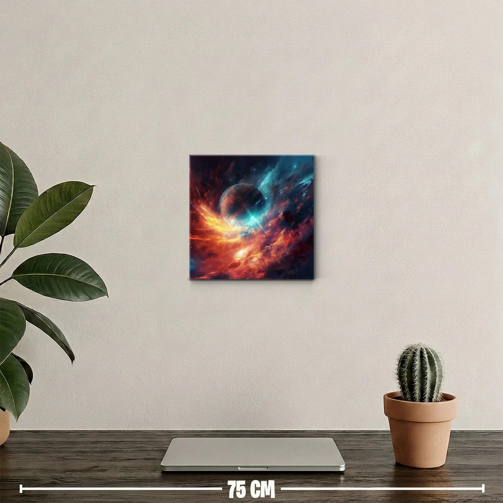 Explosión cósmica con planeta en tonos intensos y vibrantes — miniatura 2