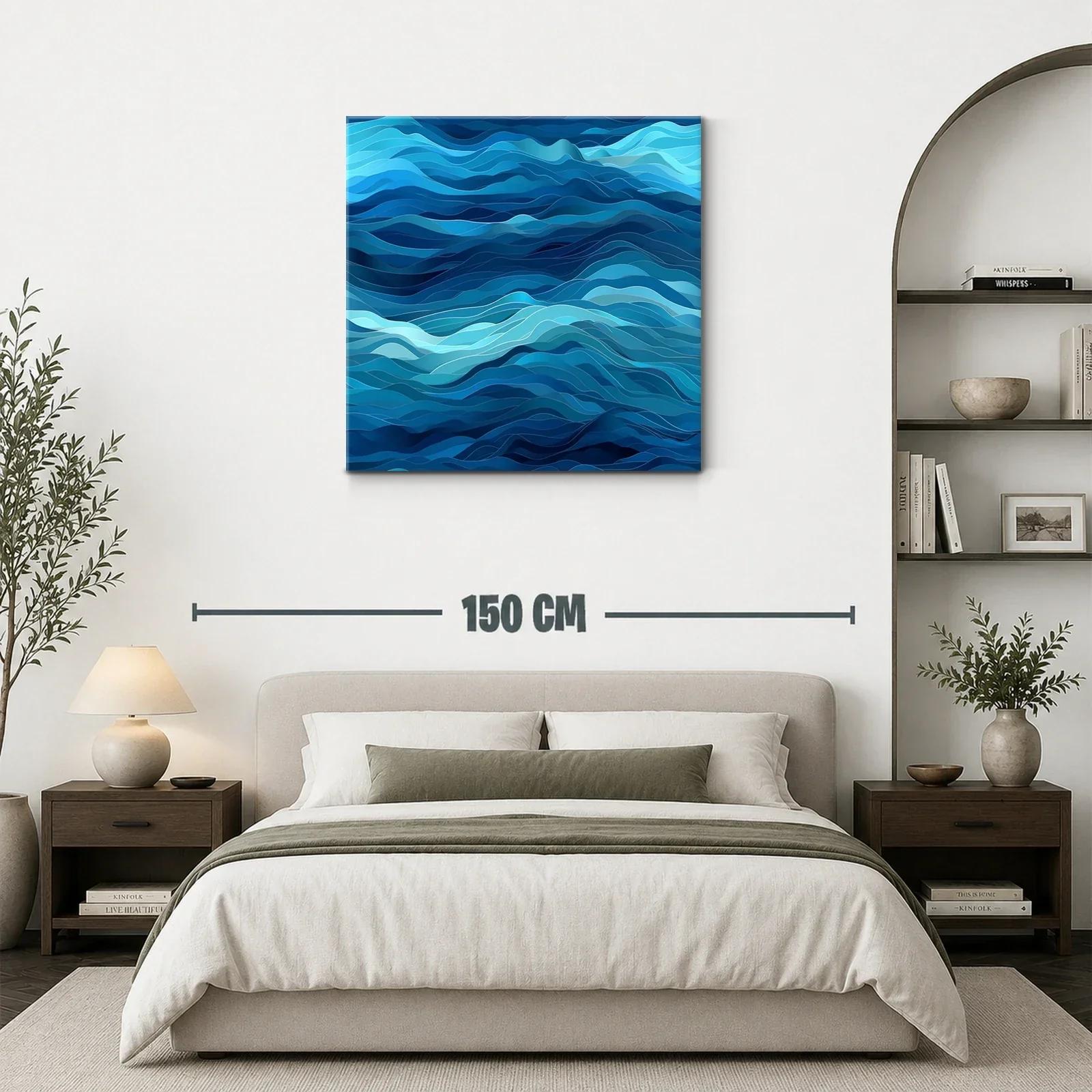Cuadro abstracto de olas en tonos azules profundos — miniatura 3