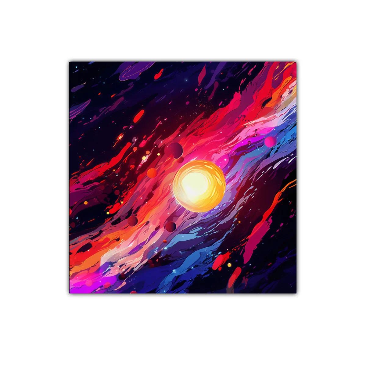 Cuadro vibrante con galaxia y planetas en colores intensos — miniatura 1