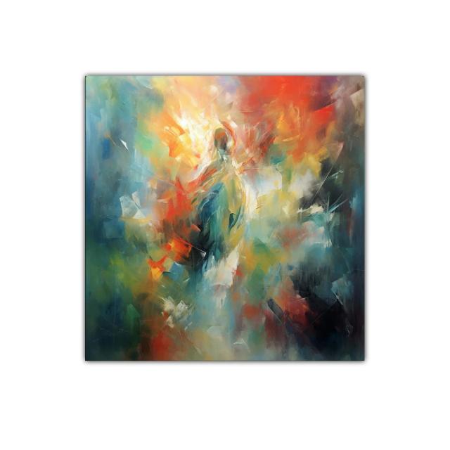 Cuadro abstracto con figura y vibrante juego de colores