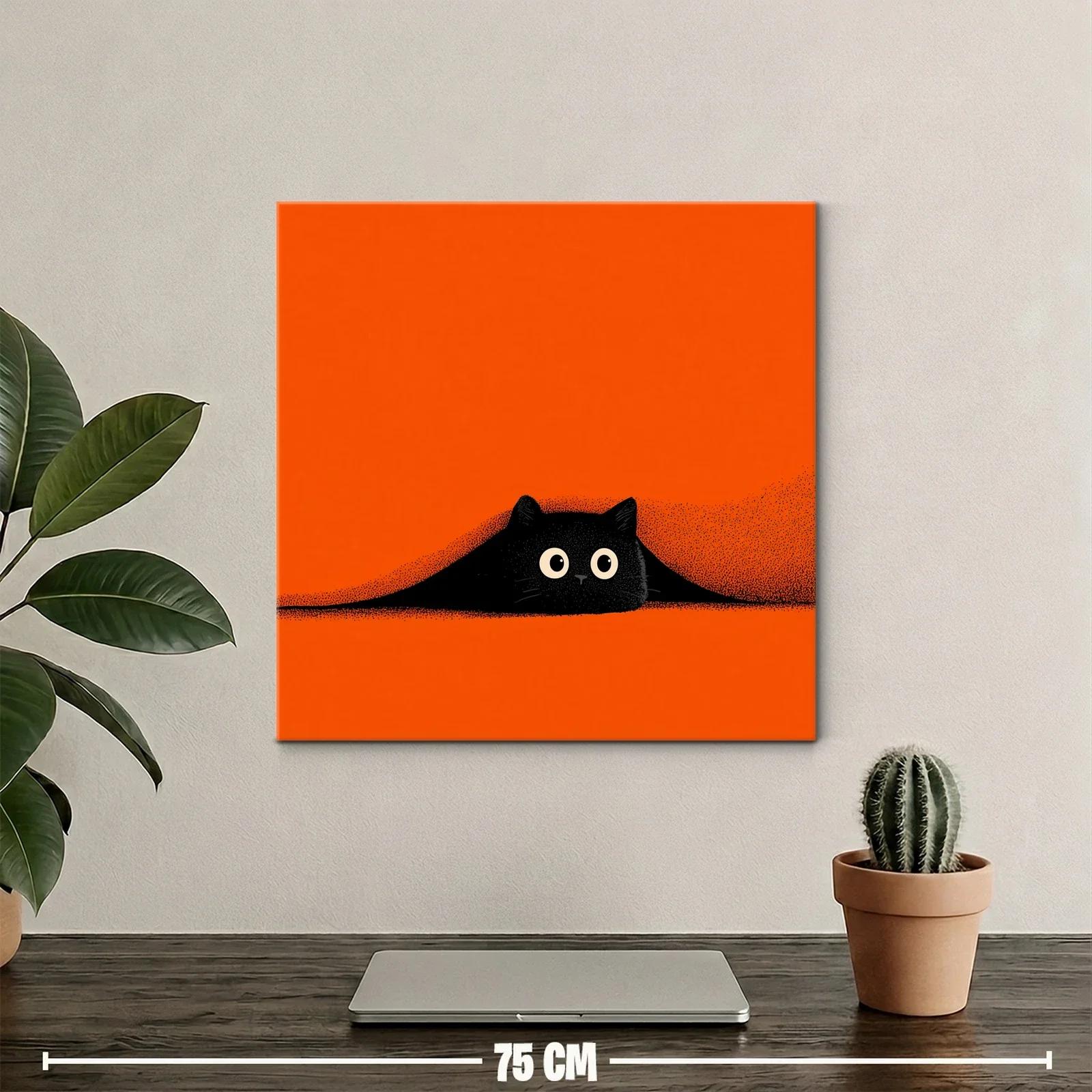 Gato negro sorprendido en fondo naranja vibrante — miniatura 2