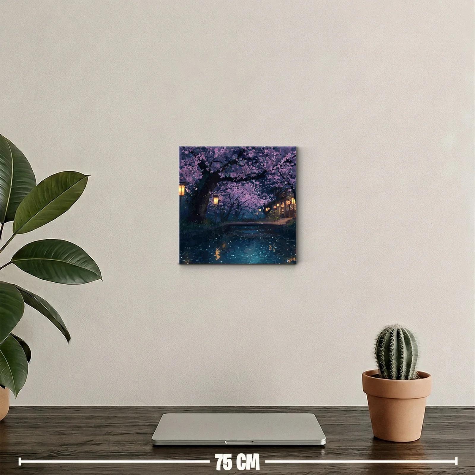 Noche mágica bajo cerezos en flor junto al río — miniatura 2