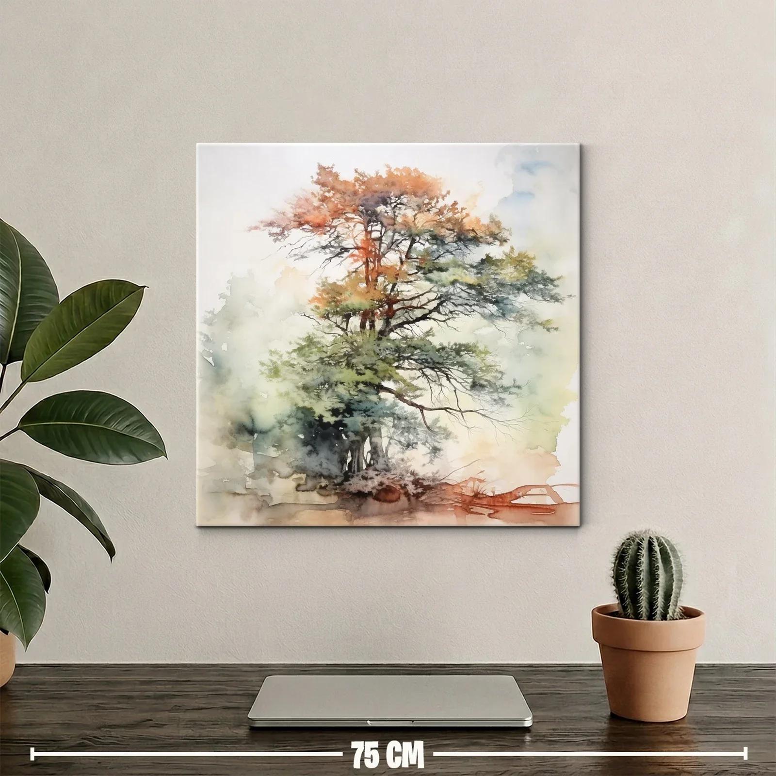 Árbol pintado en suaves tonos otoñales y verdes naturales — miniatura 2