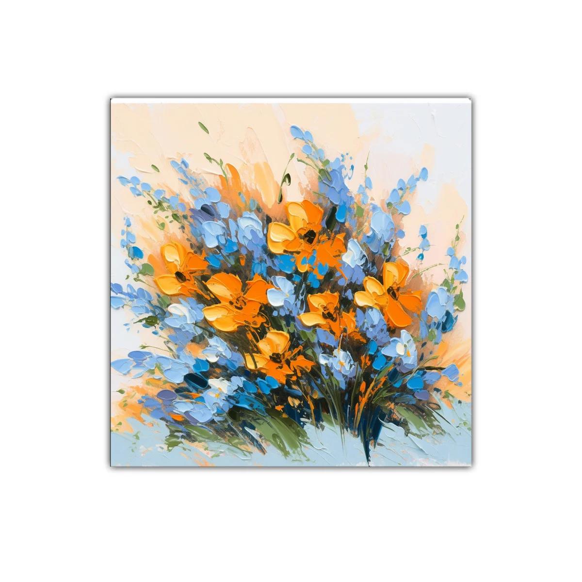 Ramo vibrante de flores naranjas y azules
