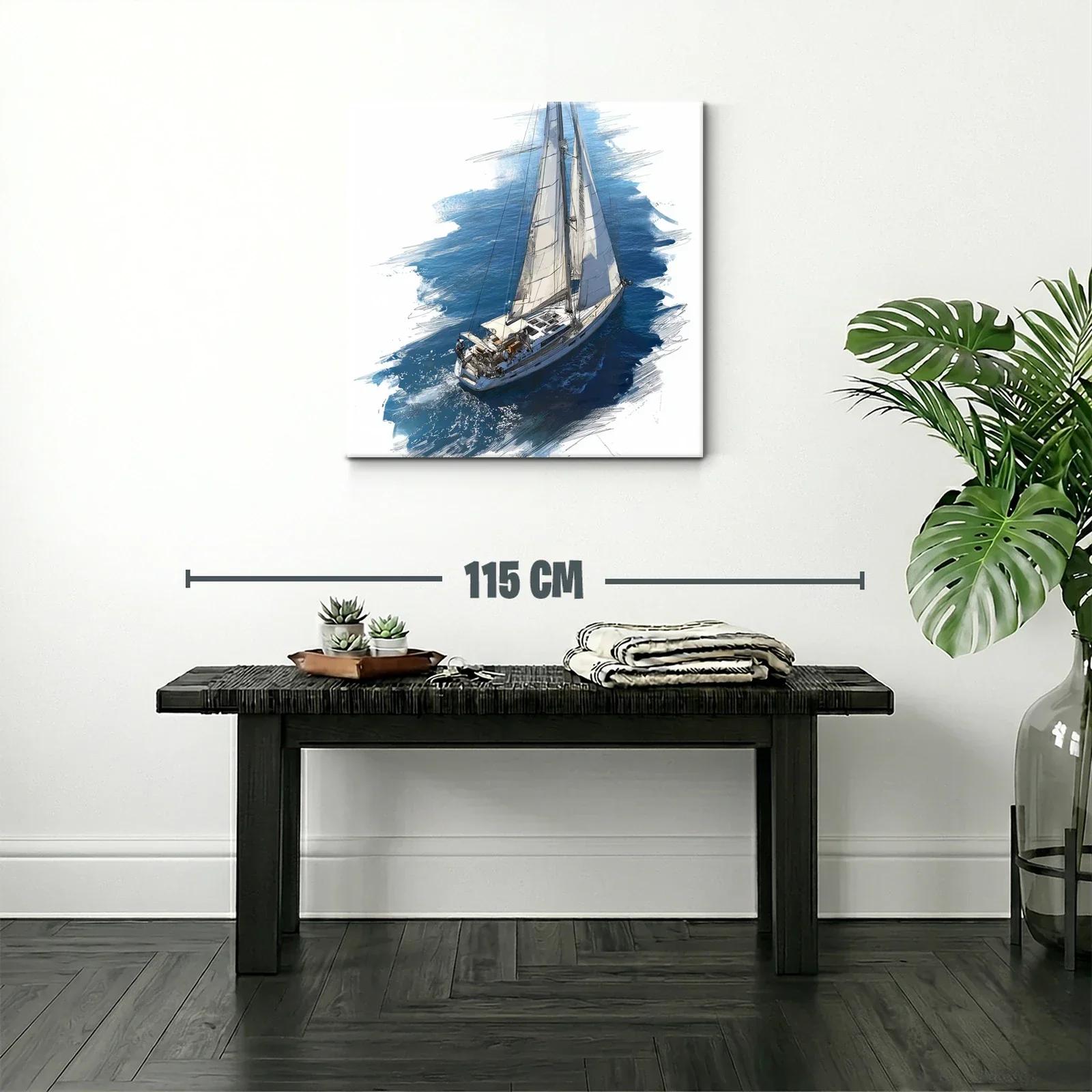 Velero Navegando sobre Mar Azul con Viento Suave — miniatura 2