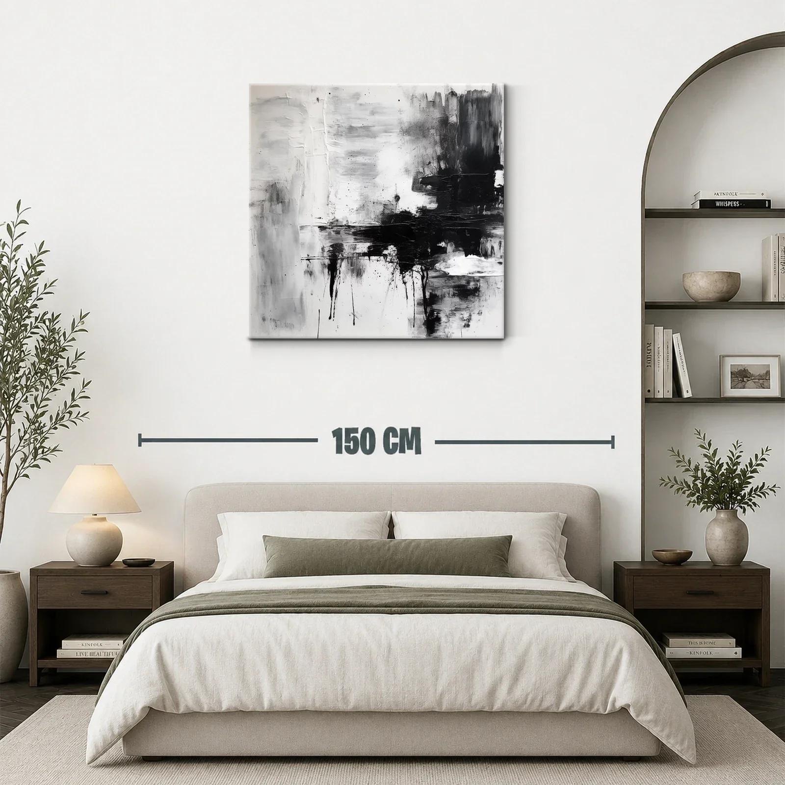 Cuadro abstracto en blanco negro con texturas dinámicas — miniatura 3