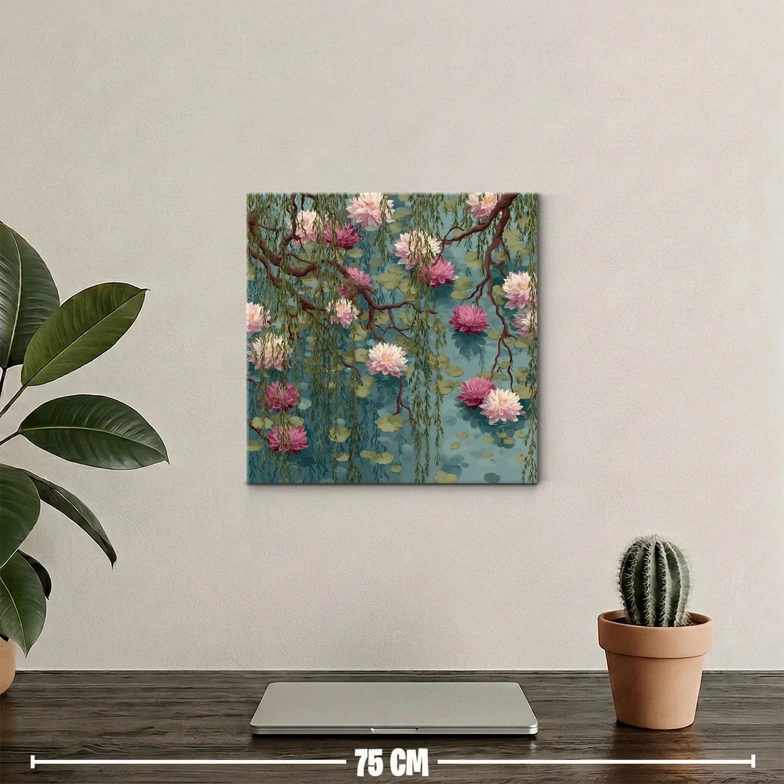 Cuadro con flores de loto y ramas en tonos suaves — miniatura 2