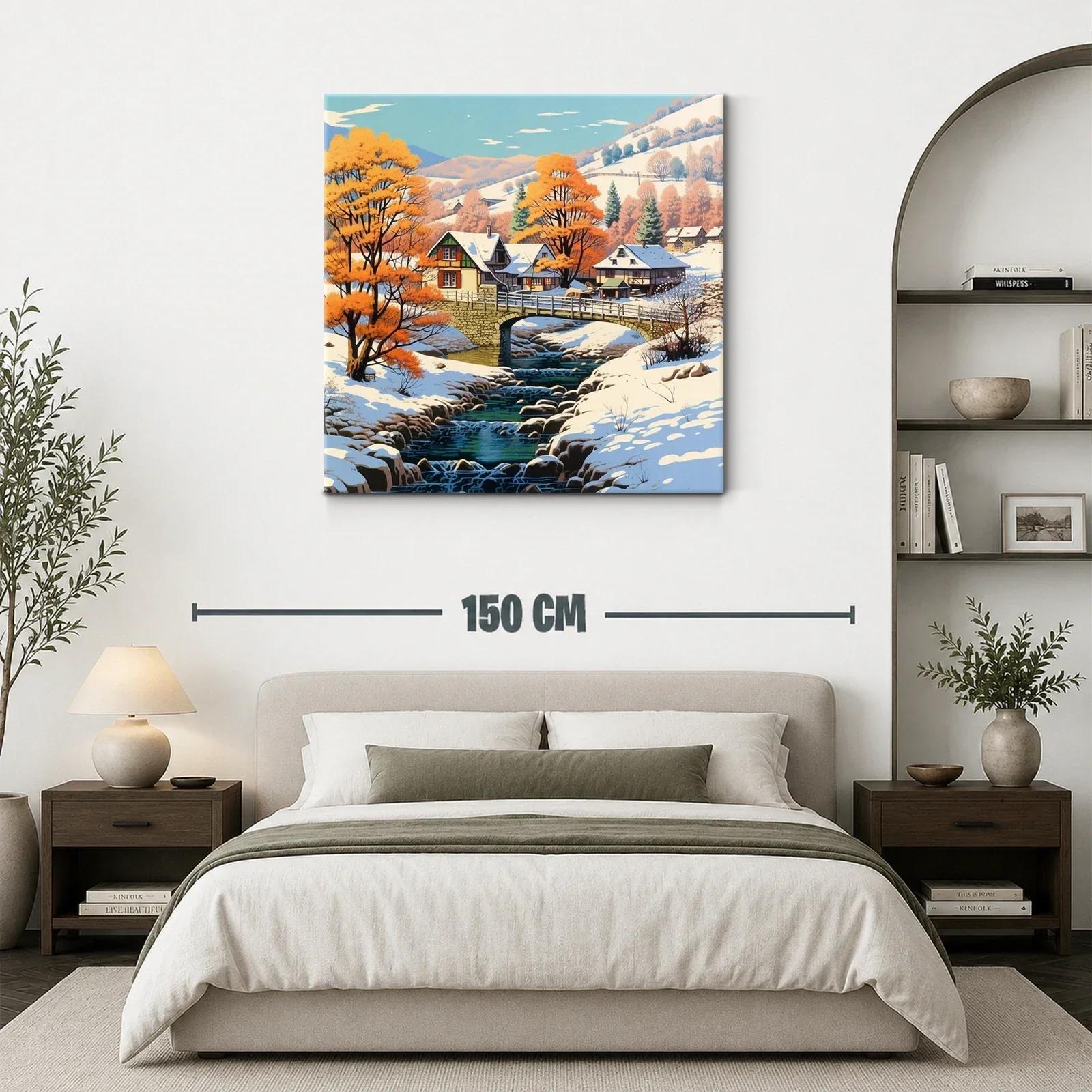 Paisaje invernal con río y árboles en tonos cálidos — miniatura 3