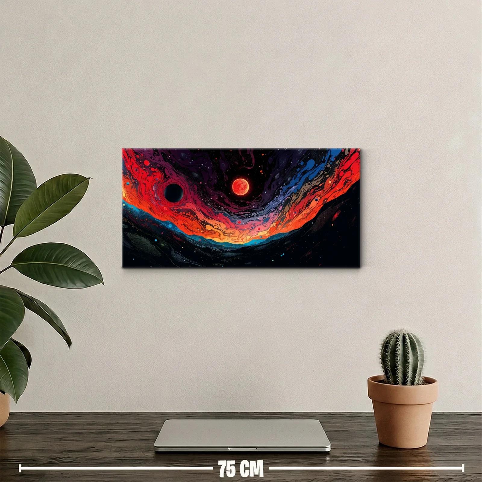 Cuadro paisaje cósmico abstracto con franja luminosa — miniatura 2