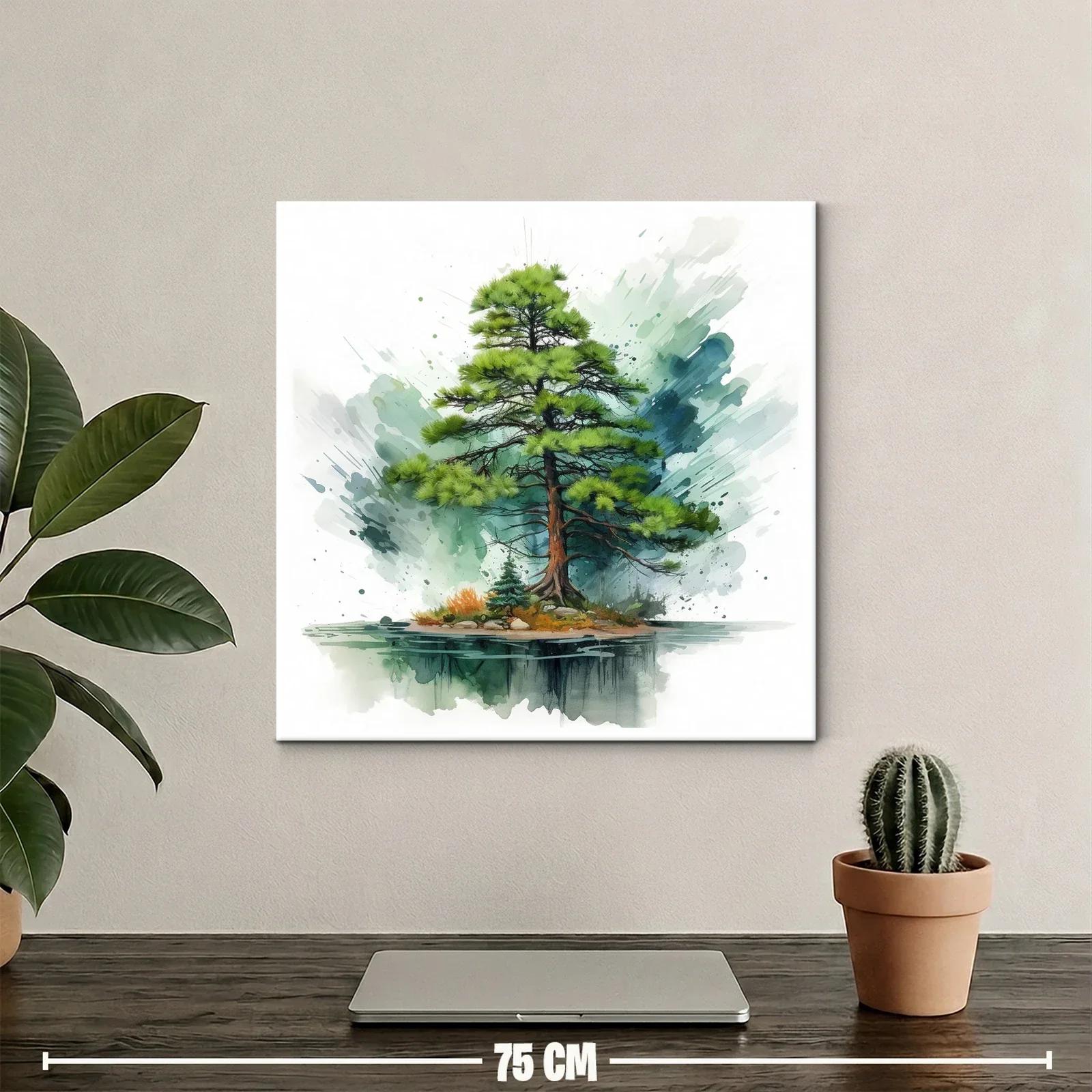 Árbol solitario en isla con reflejo acuoso y tonos verdes — miniatura 2