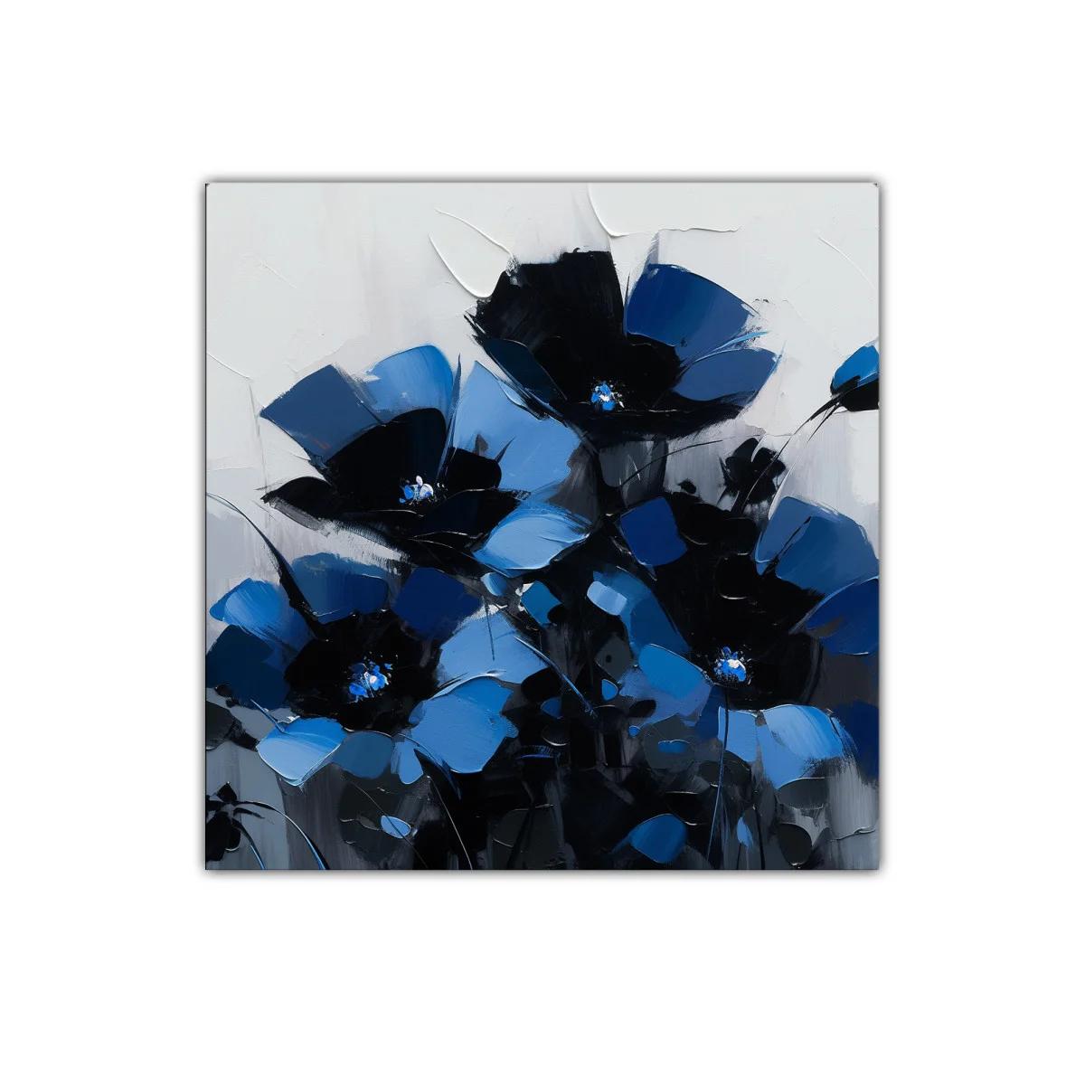 Cuadro floral en intensos tonos azul y negro