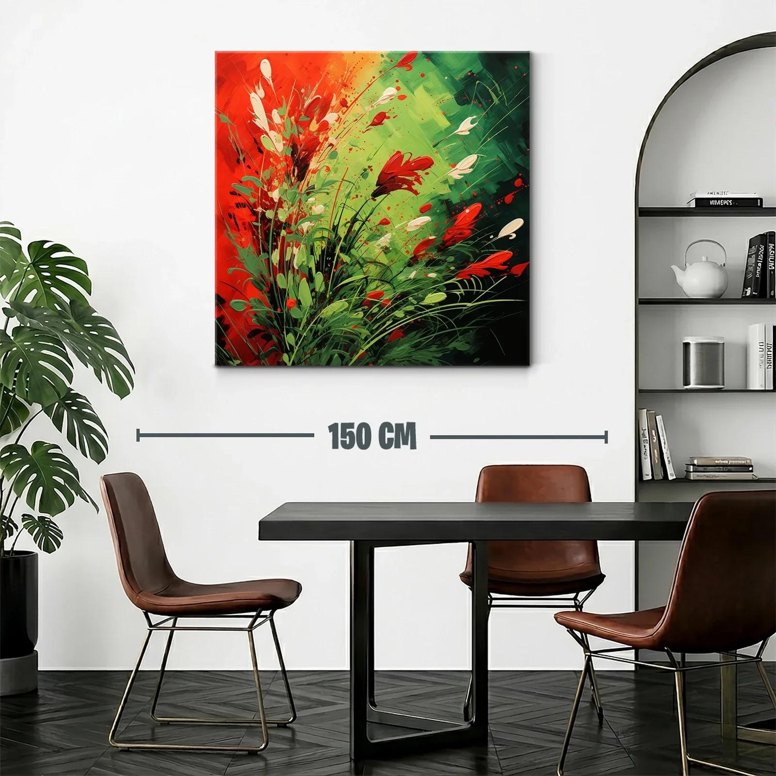 Cuadro vibrante con explosión de flores rojas y verdes — miniatura 2