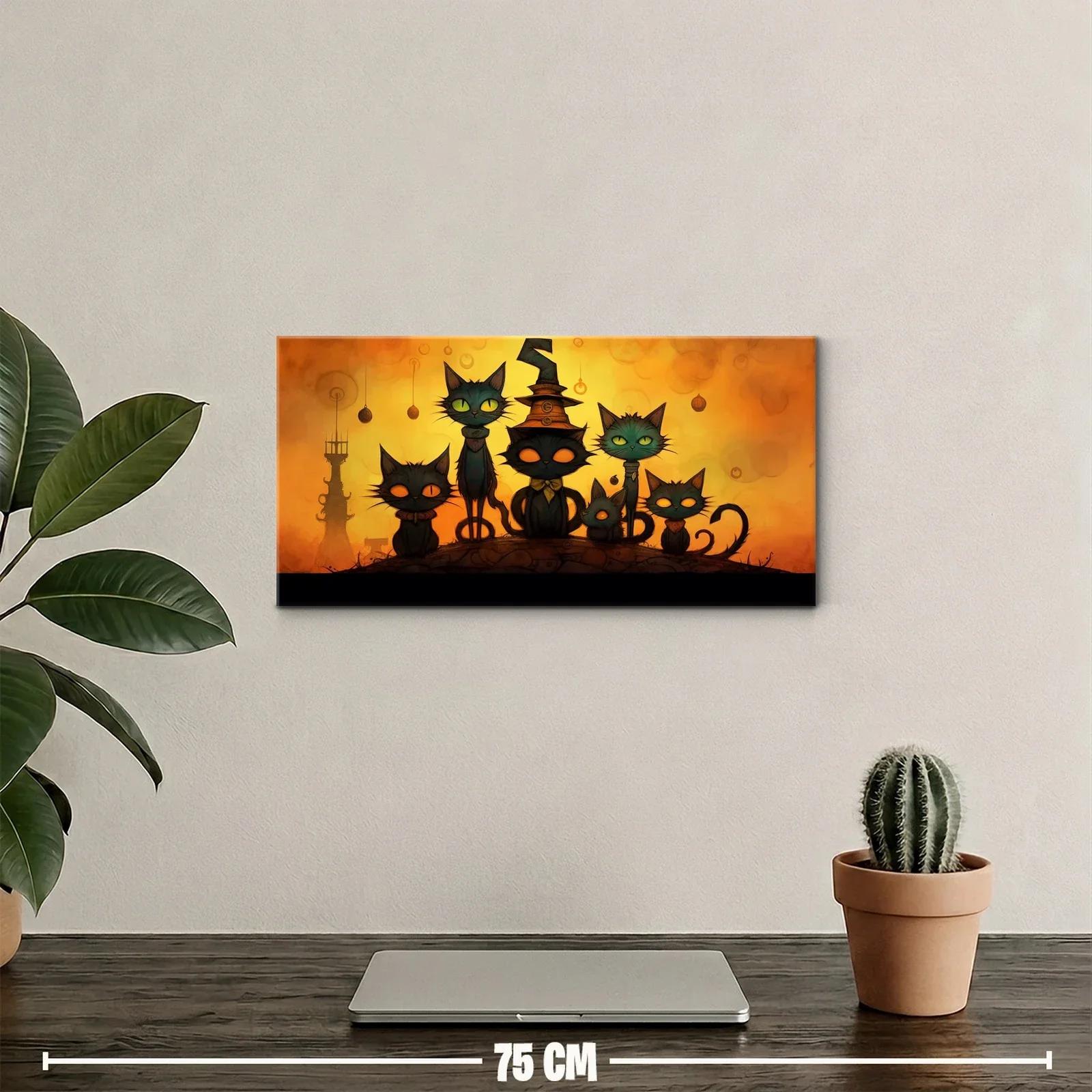 Cuadro gatos negros de Halloween con sombrero de bruja — miniatura 2