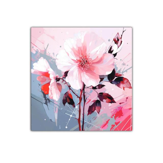 Flores en tonos rosa y rojo con toque abstracto moderno