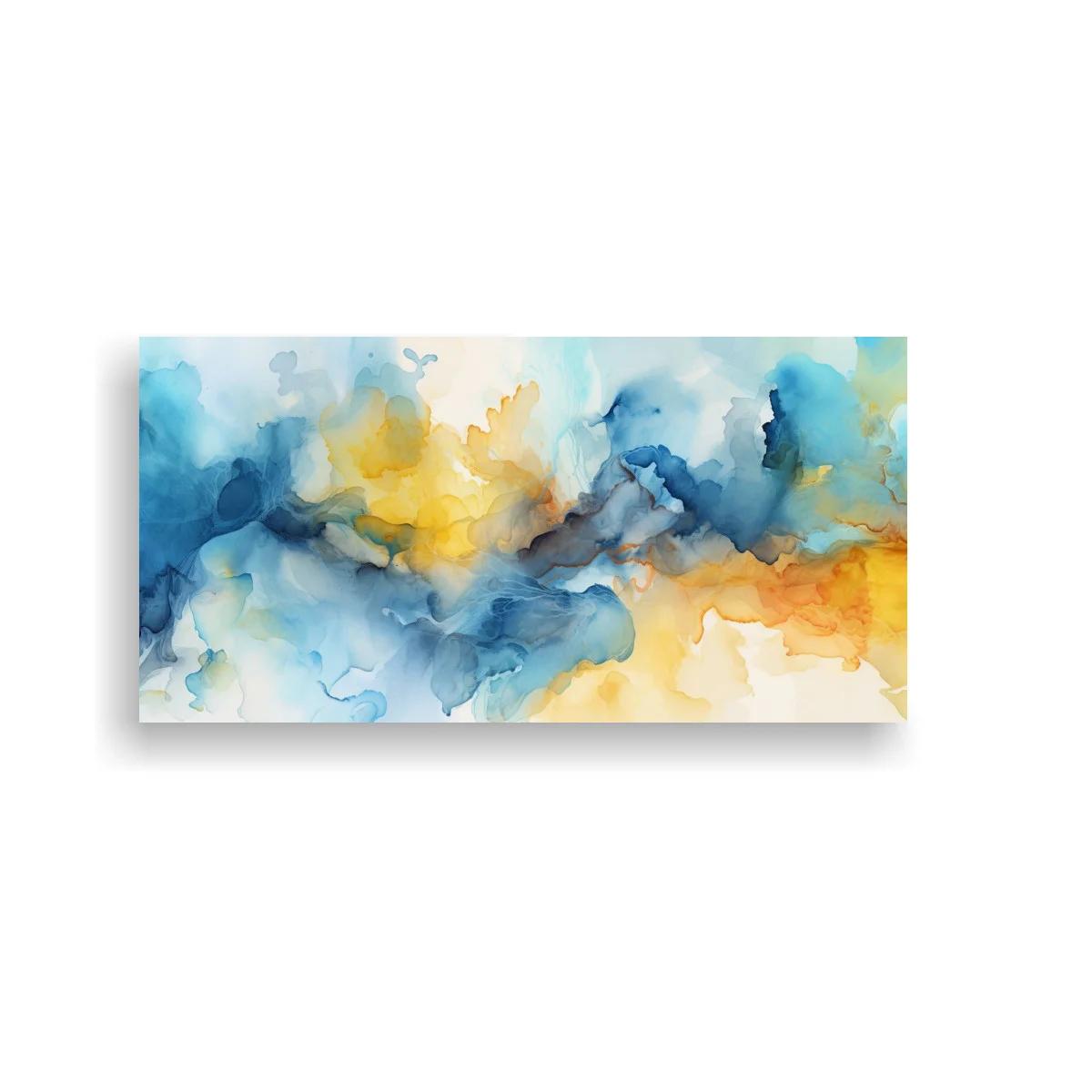 Cuadro abstracción fluida en tonos dorado y azul