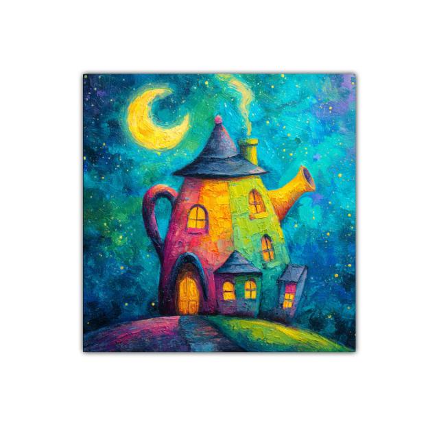 Casa de Tetera Mágica Bajo la Luna Llena