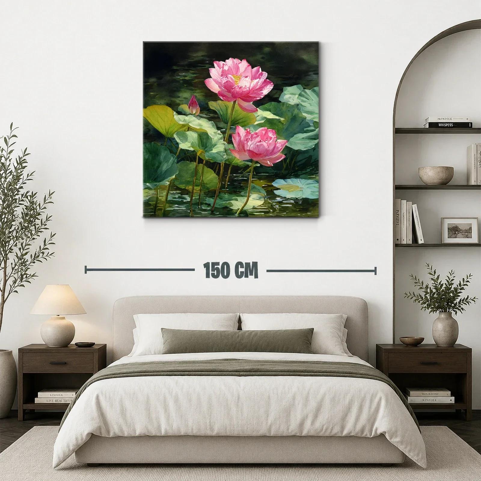 Flores de loto rosas sobre agua verde en calma — miniatura 3