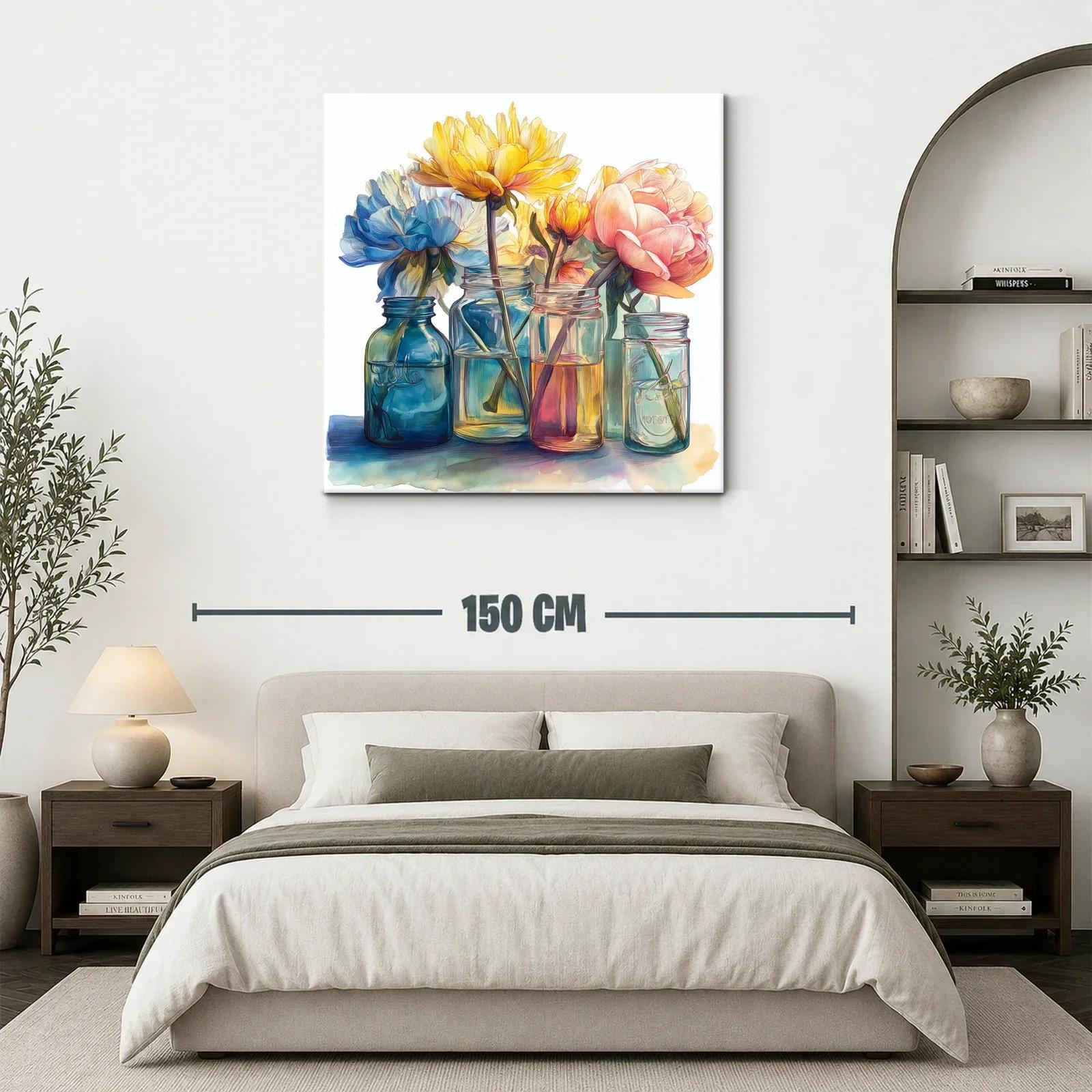 Cuadro floral en tonos suaves con jarrones de cristal — miniatura 3