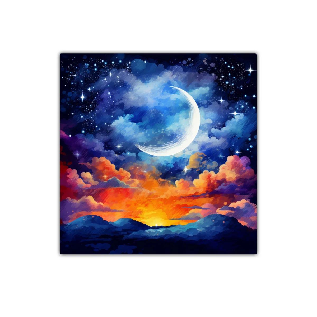 Atardecer celestial con luna creciente y cielo estrellado — imagen principal