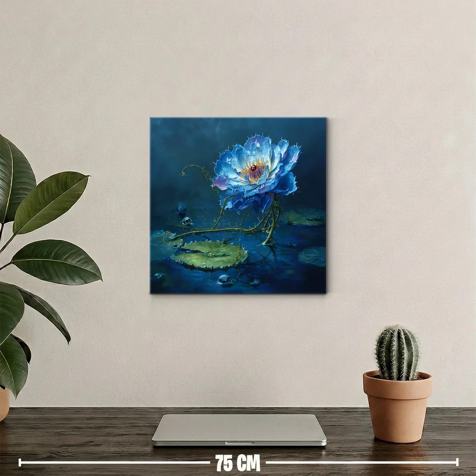 Flor azul luminosa sobre agua con detalles oscuros y misterio — miniatura 2