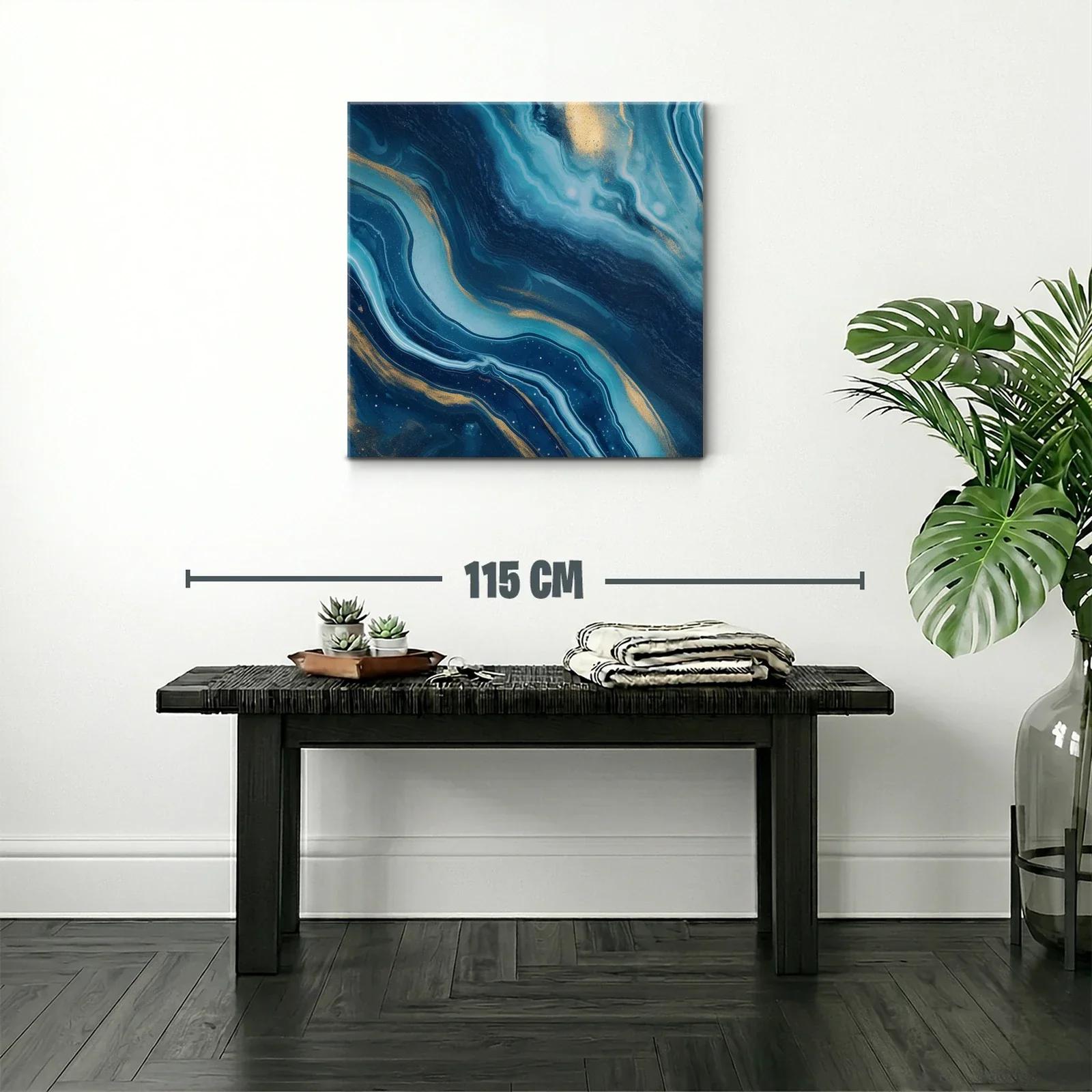 Cuadro abstracto en tonos azules y dorados vibrantes — miniatura 2
