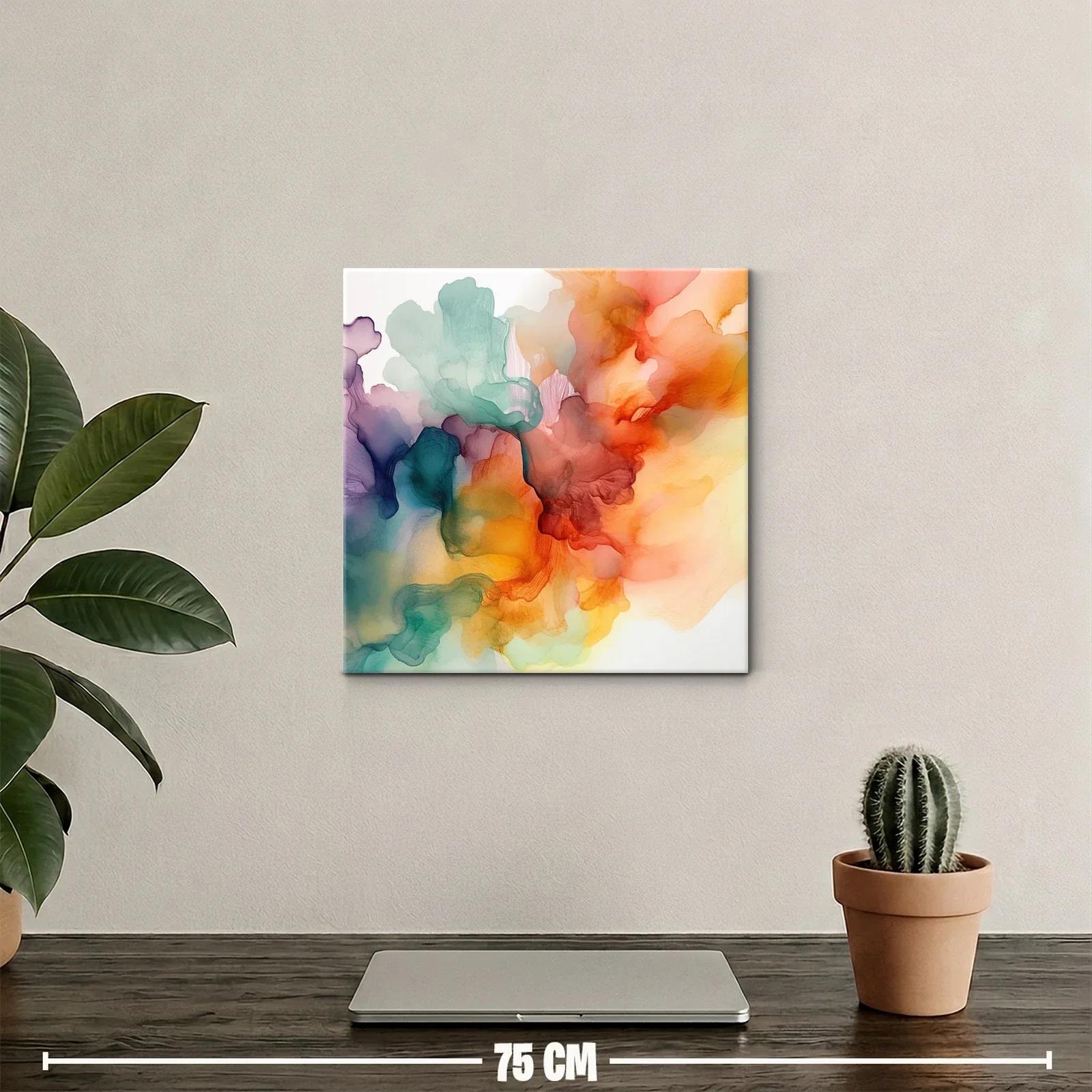 Cuadro abstracto con tonos cálidos y fríos en movimiento — miniatura 2