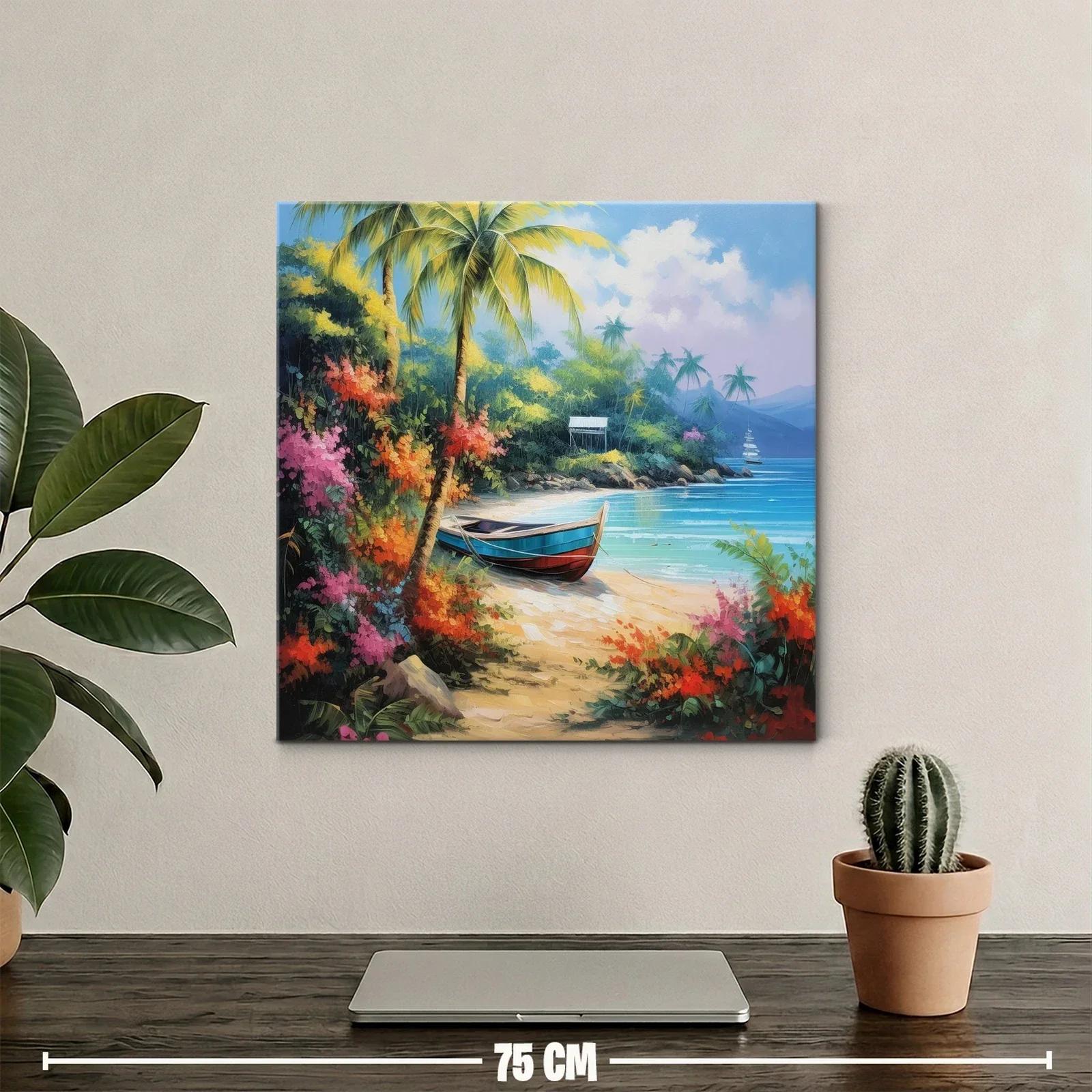 Paisaje tropical con barca en playa paradisíaca y flora vibrante — miniatura 2