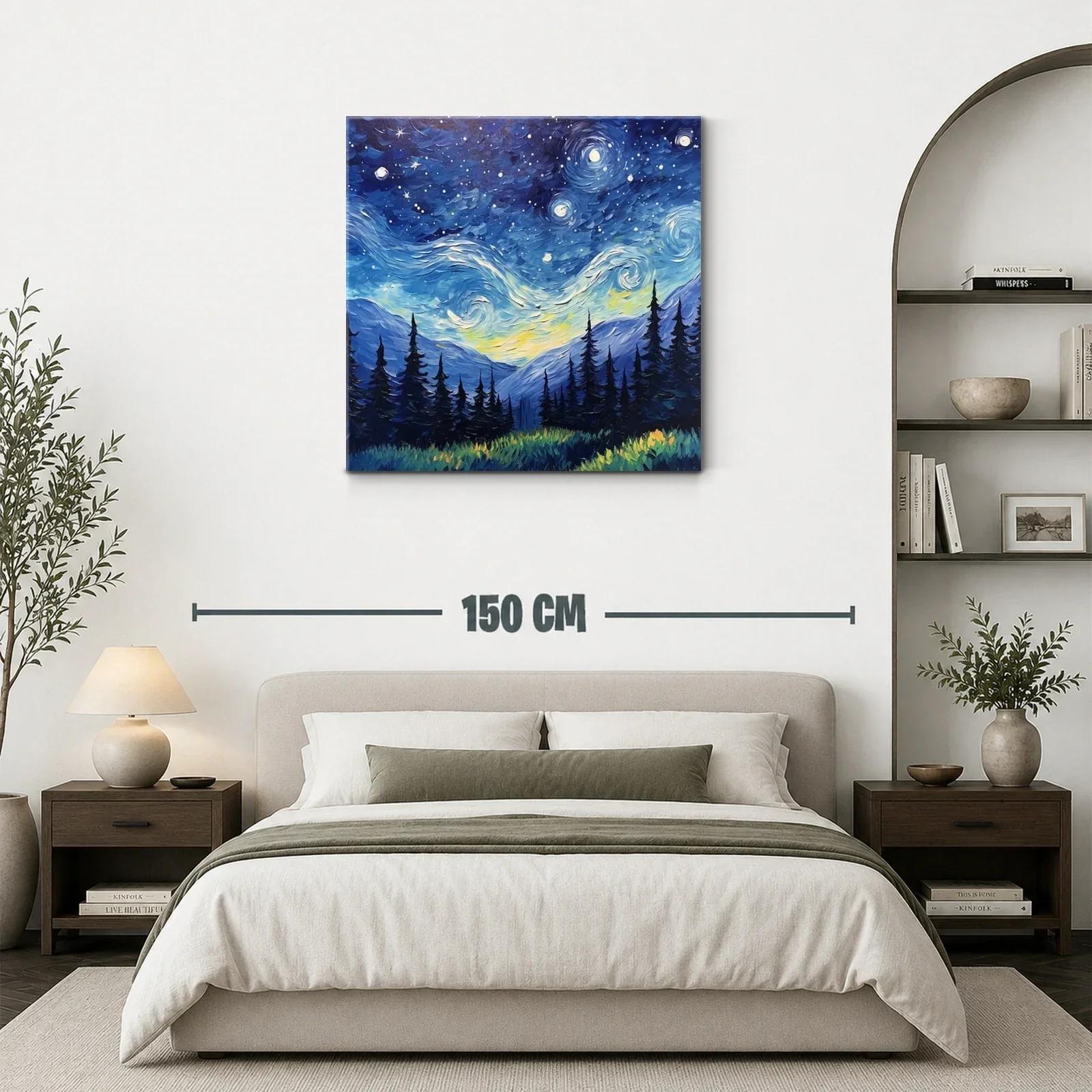 Paisaje nocturno con cielo estrellado sobre montañas y bosque — miniatura 3