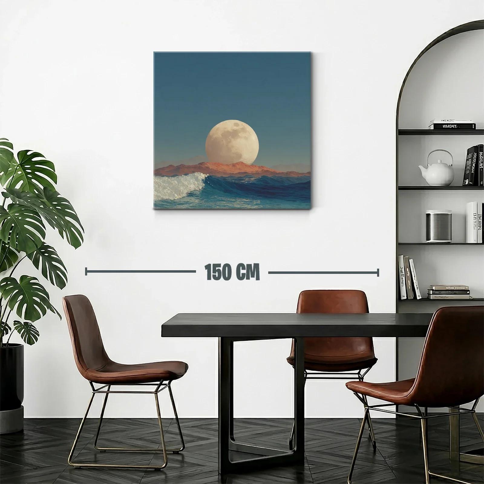 Cuadro con luna gigante sobre horizonte marino al atardecer — miniatura 2