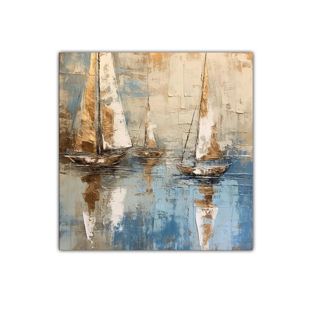 Cuadro con Veleros en tonos azules y dorados para decoración — imagen principal