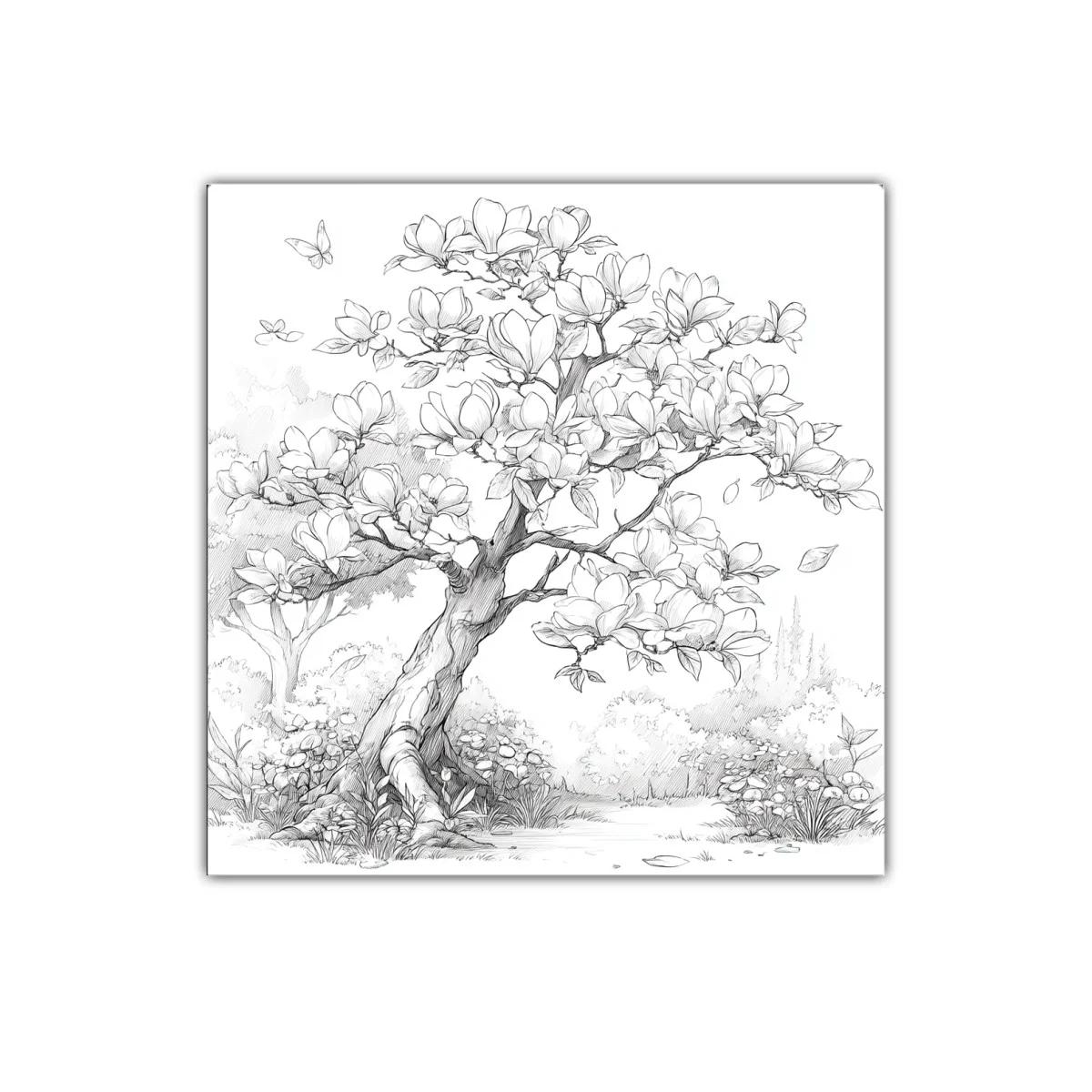 Árbol de magnolia en dibujo delicado y natural — imagen principal