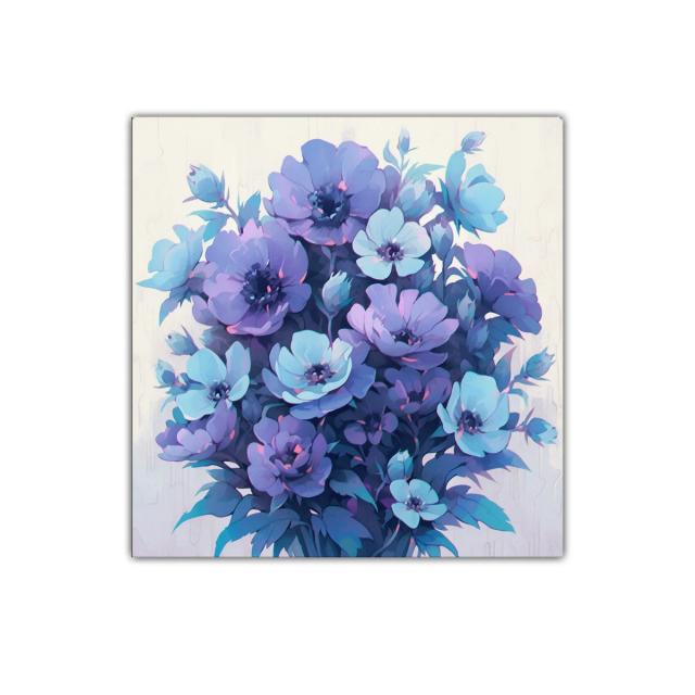 Ramo de flores en tonos azules y morados delicados